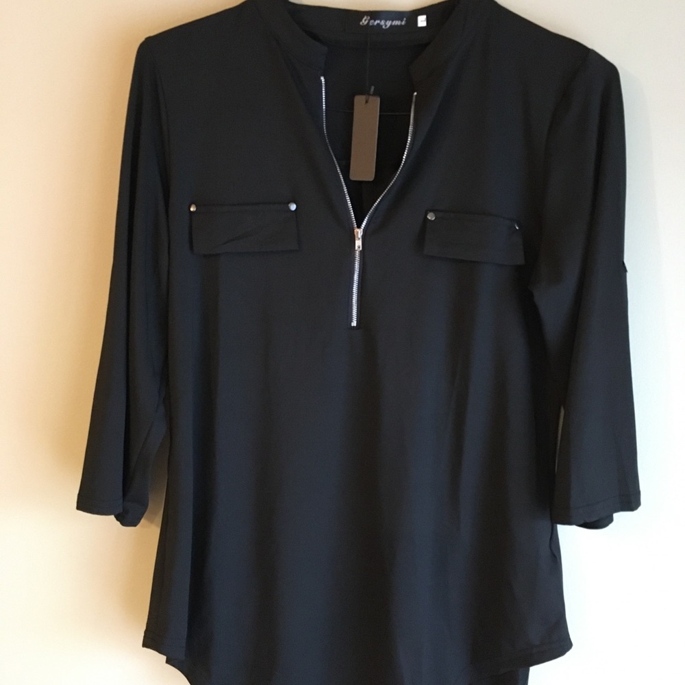 NWT 3/4 Sleeve Zip Up Tunic Blouse